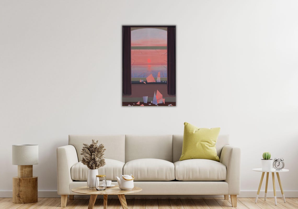 Rene Magritte The Human Condition Shattered Window Sunset Poster - Image 2
