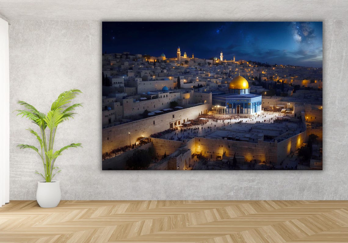 Jerusalem Old City Night Dome of the Rock Starry Sky Art Poster - Image 3