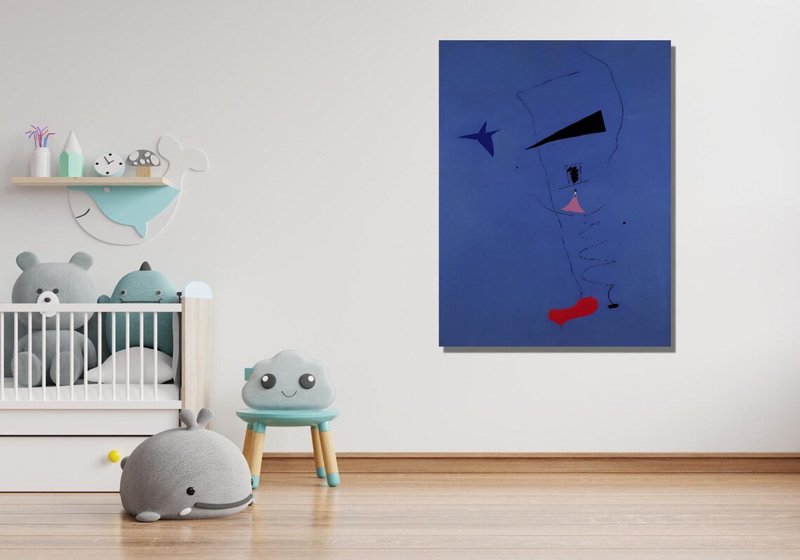 Surrealist Blue Abstract Star and Shapes in Style of Miro Painting Poster - Image 3