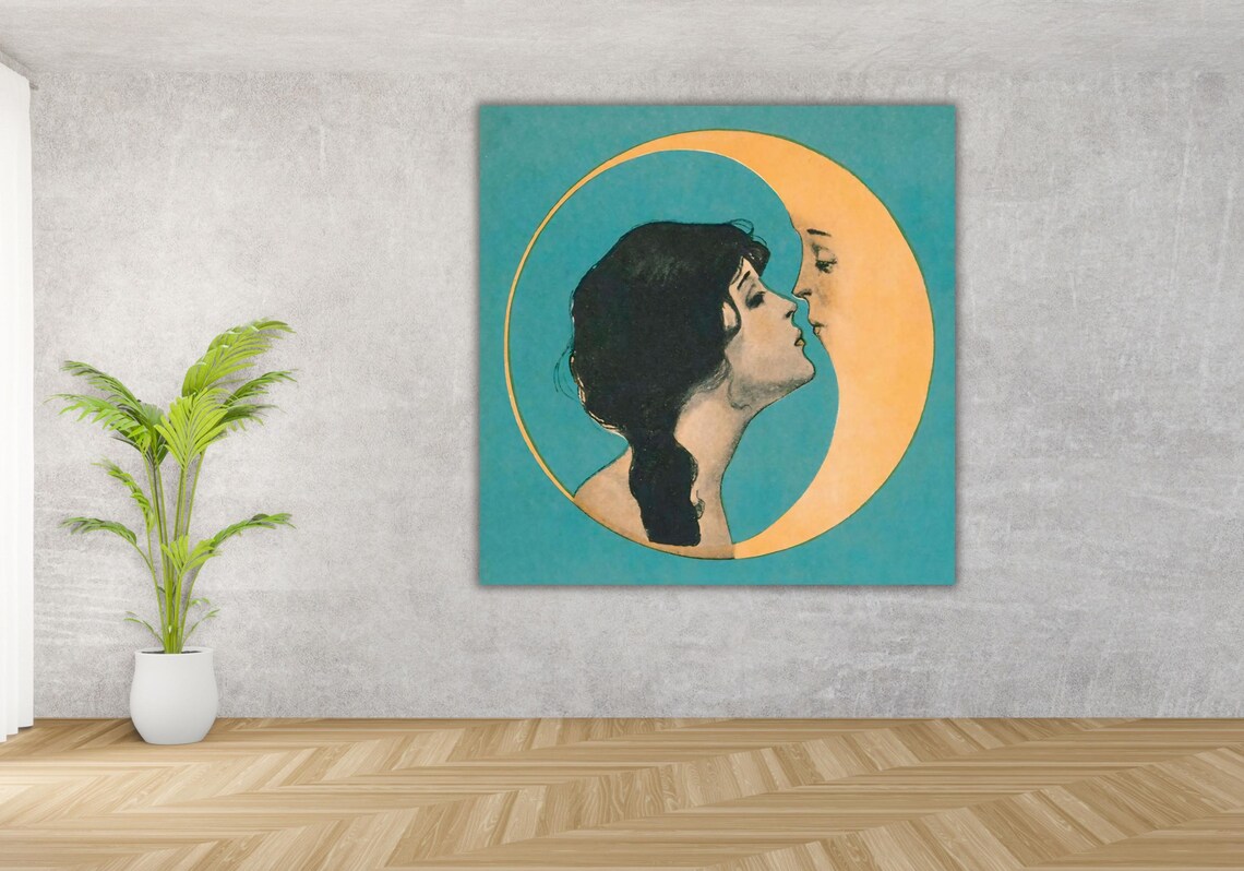 Dear Old Dixie Moon Vintage Songbook Cover Woman Kissing Moon Poster - Image 2