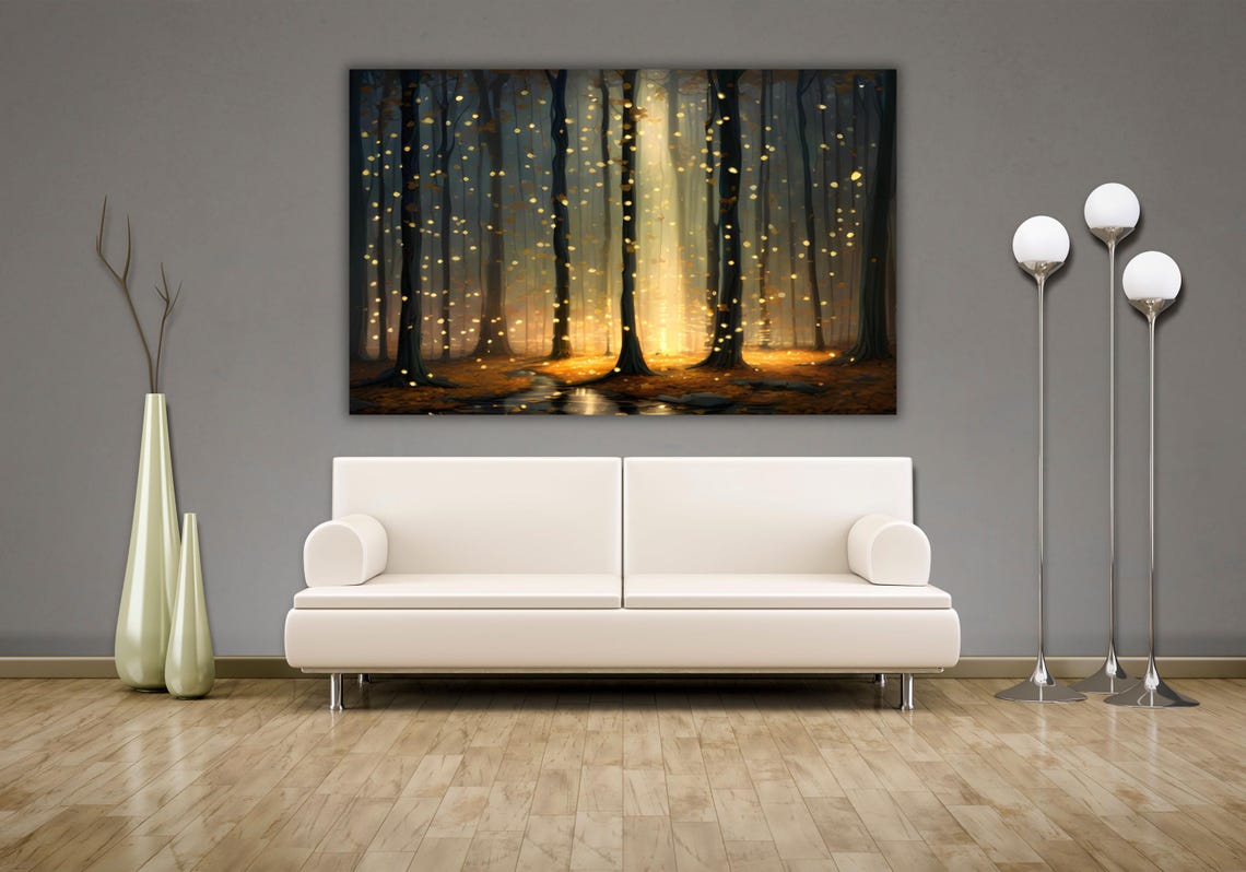 Mystical Firefly Forest Golden Lights Enchanted Woods Art Poster - Image 2