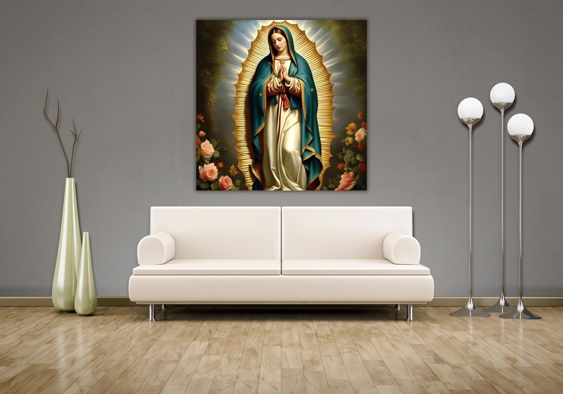 Our Lady of Guadalupe Golden Mandorla Roses Catholic Art Poster - Image 2