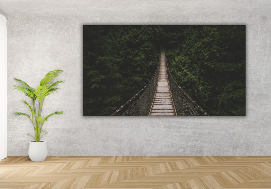 Suspension Rope Bridge Dense Green Forest Jungle Adventure Poster - Image 3