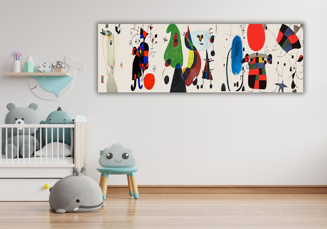Joan Miro Panoramic Abstract Mural Colorful Biomorphic Figures Poster - Image 2
