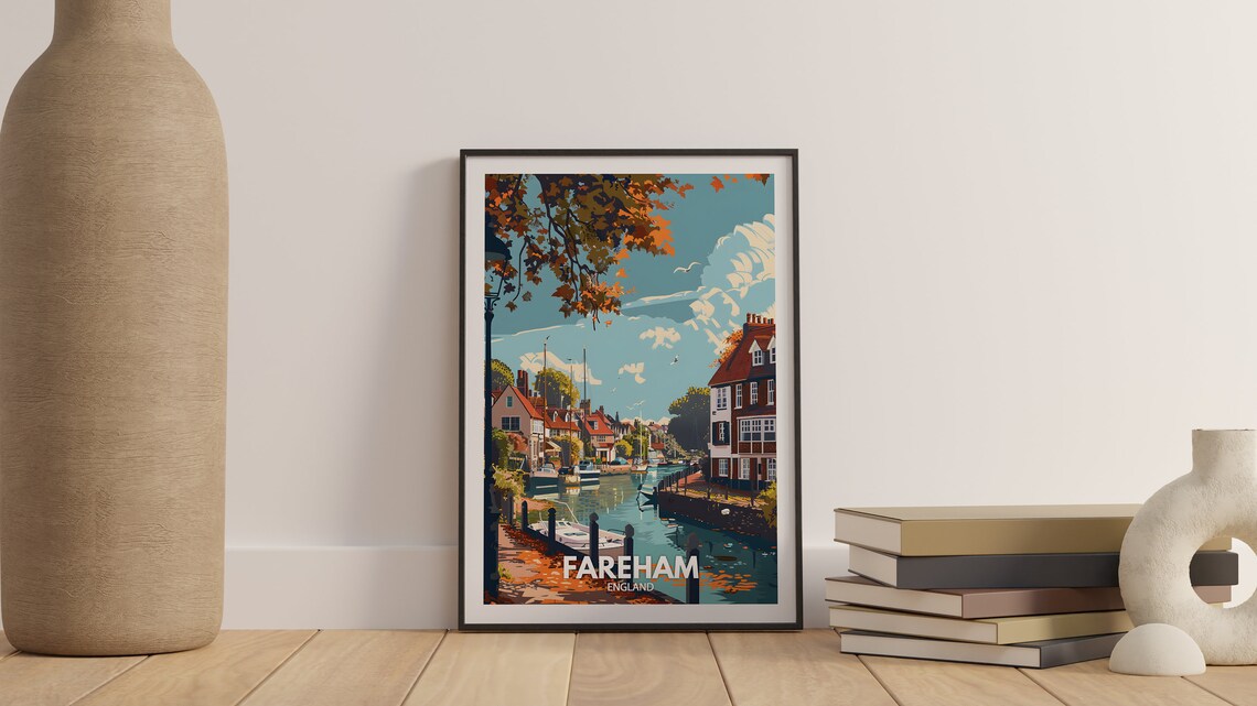 Fareham England Charming Autumn Quay Boats Calm Riverside Poster - Image 3