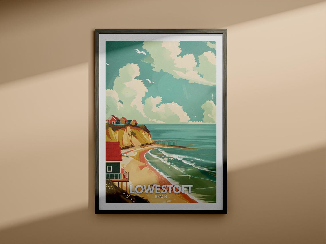 Lowestoft Suffolk Sunny Beach Cliffs Pier Seaside Holiday Poster - Image 4
