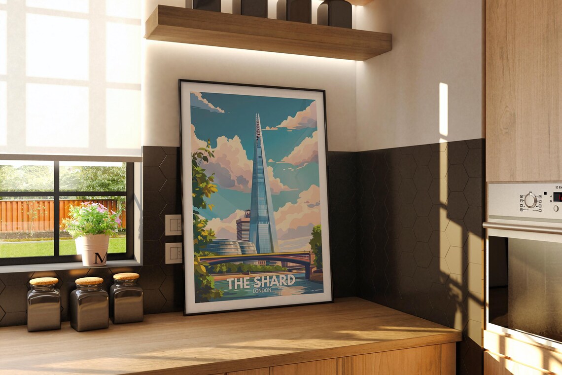 The Shard London Skyline Travel Poster Modern Glass Skyscraper Art - Image 3
