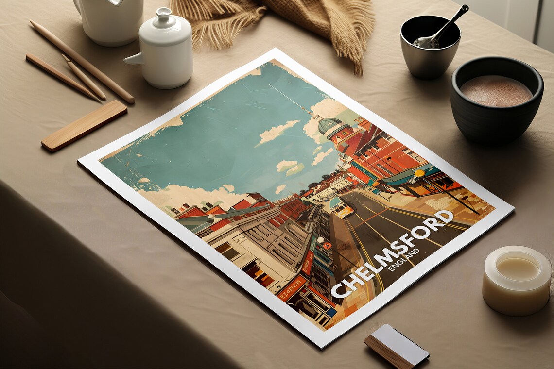 Chelmsford England High Street Tram Retro Town View Travel Poster - Image 2