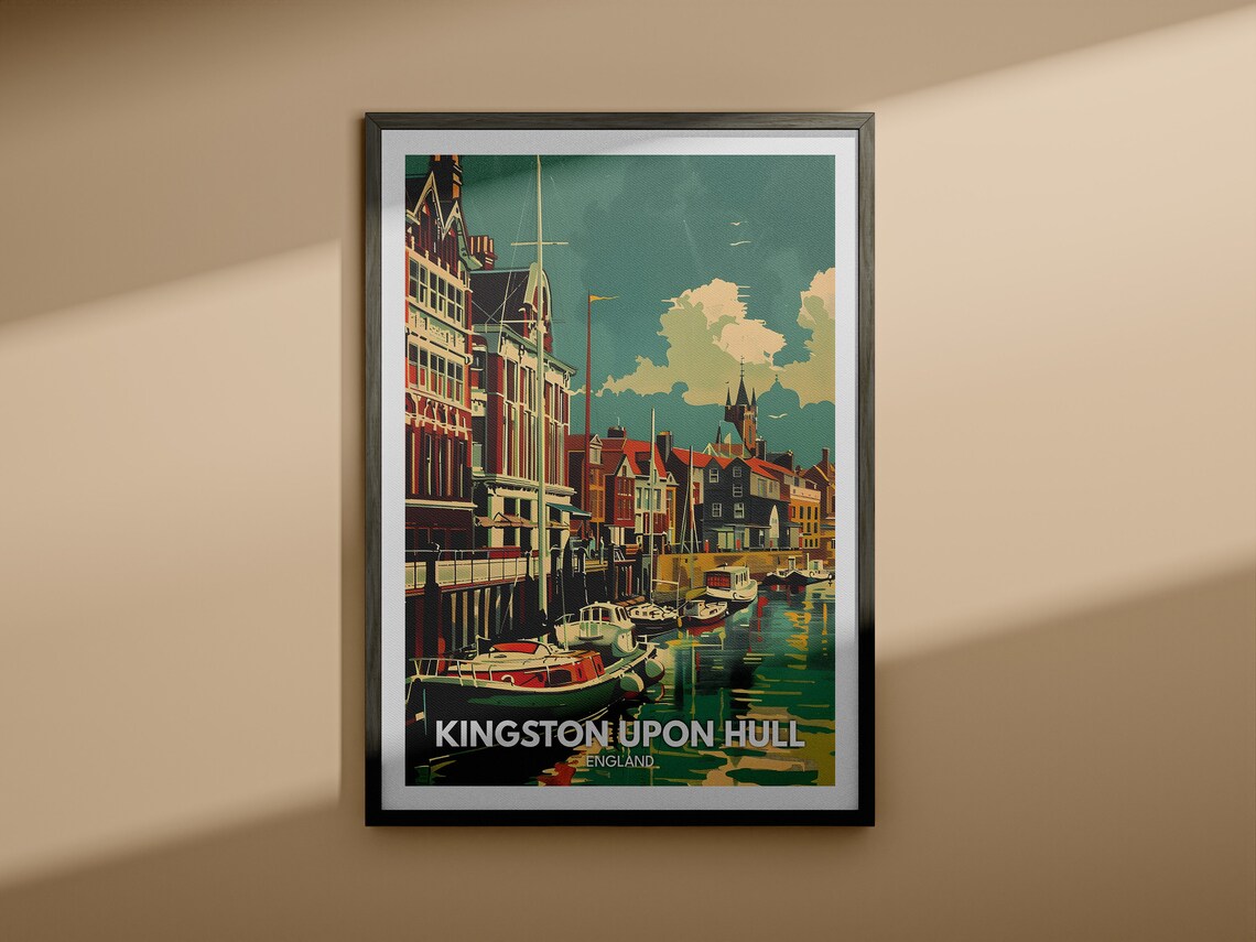 Kingston Upon Hull England Vintage Travel Poster Harbor Boats Scene - Image 4
