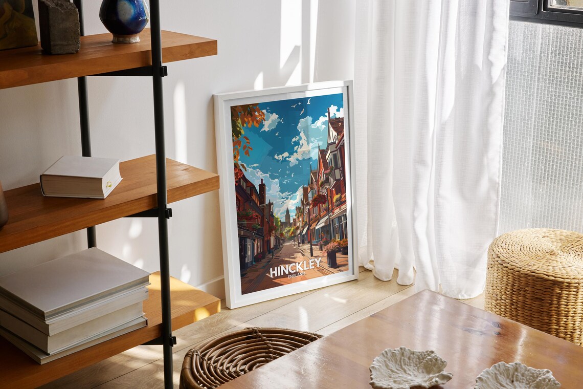 Hinckley England Charming High Street Autumn Sunshine Poster - Image 2