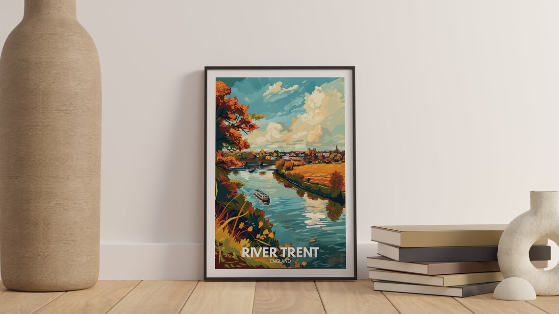 River Trent England Autumn River Boat Bridge Golden Scene Poster - Image 3