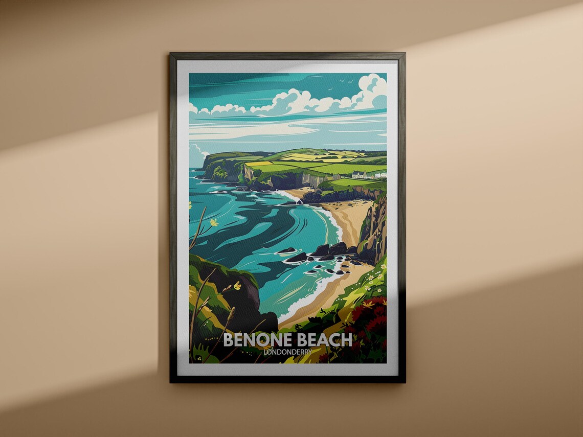 Benone Beach Londonderry Vintage Travel Poster Rugged Coast Scene - Image 4