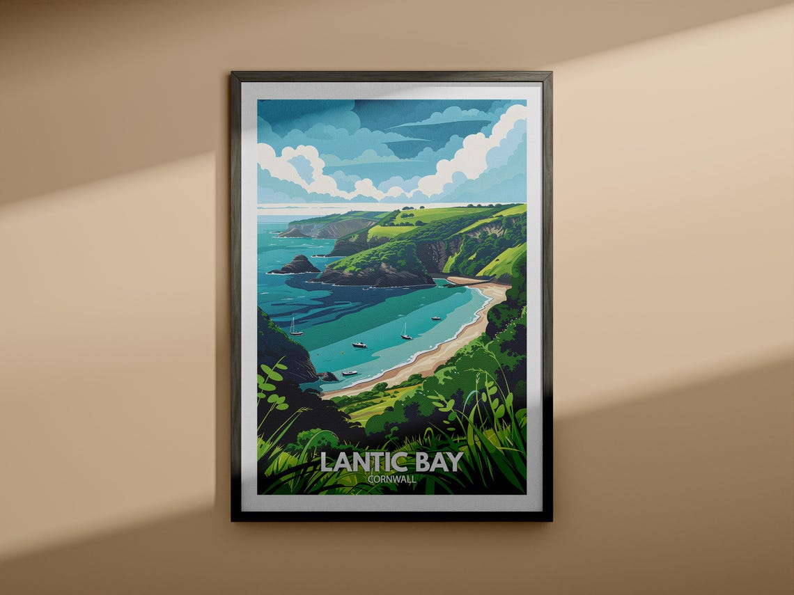 Lantic Bay Cornwall Coastal Cliffs Sandy Beach Vintage Travel Poster - Image 4