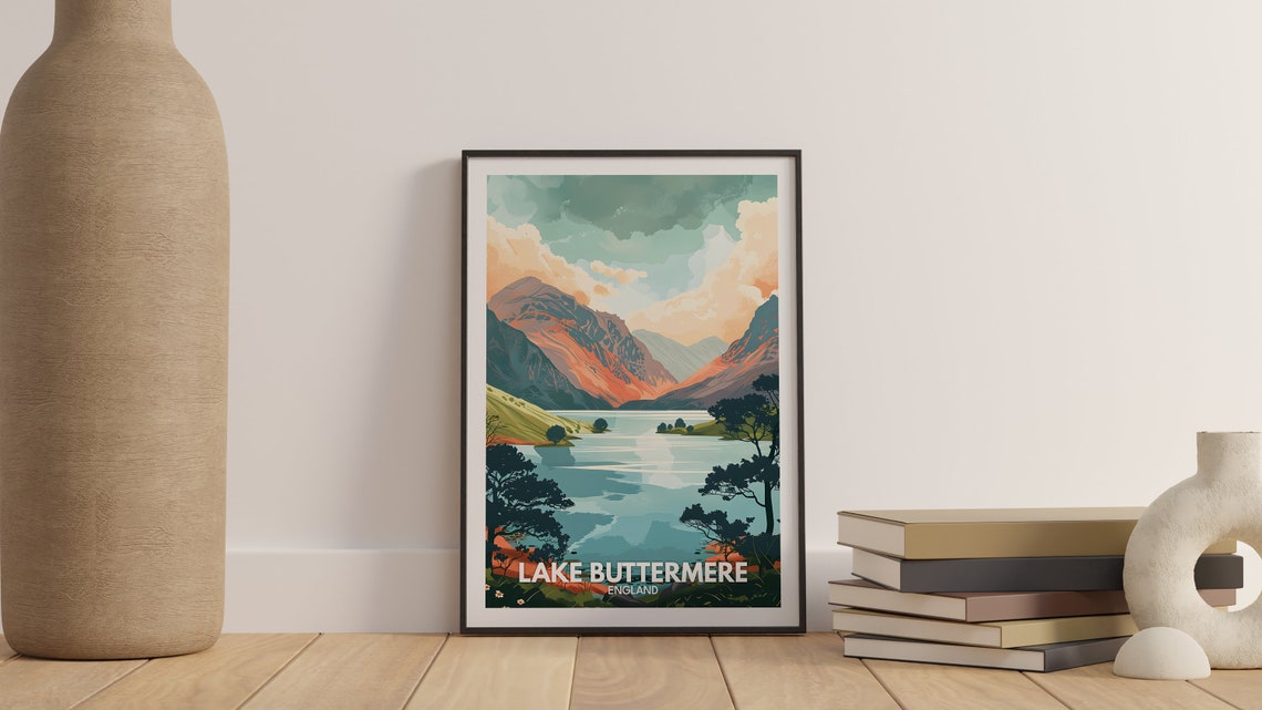 Lake Buttermere Print Lake Buttermere Poster England Lake Travel Poster Lake Wall Decor United Kingdom Lake Art England Nature Poster - Image 3