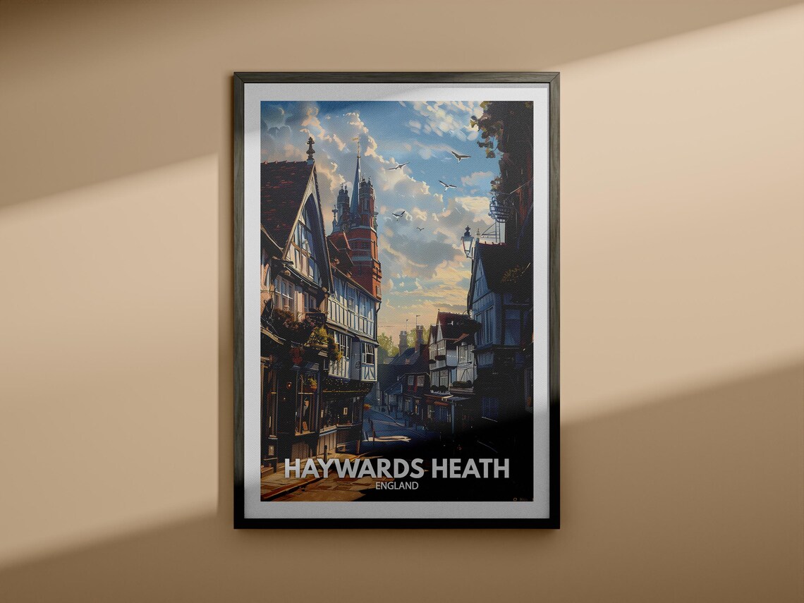 Haywards Heath England Travel Poster Tudor Street Spire View Art - Image 4