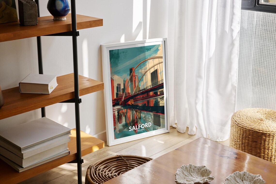 Salford England Travel Poster Modern Bridge Quayside Skyline Art - Image 2