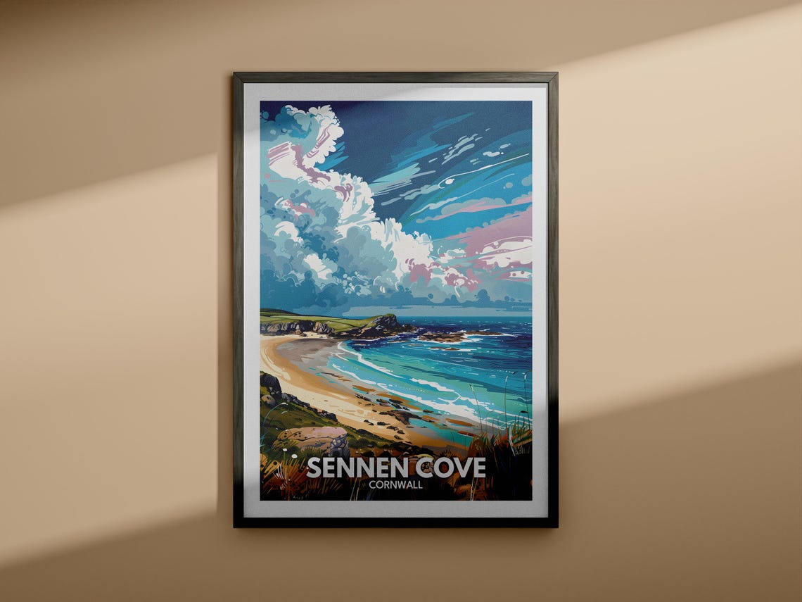 Sennen Cove Cornwall Travel Poster Turquoise Bay Rocky Coast View - Image 4