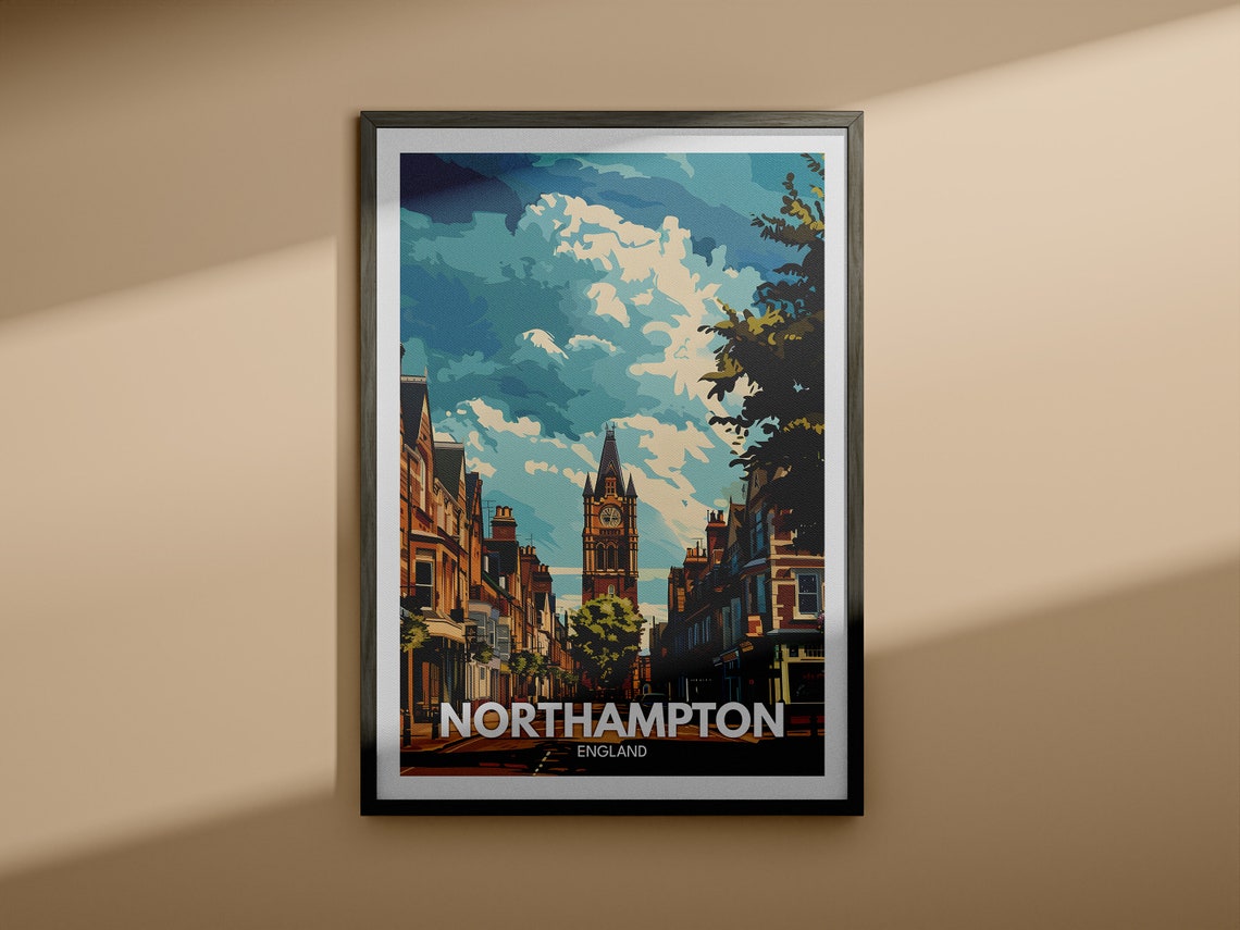 Northampton England Clock Tower Historic Street Town Scene Poster - Image 4