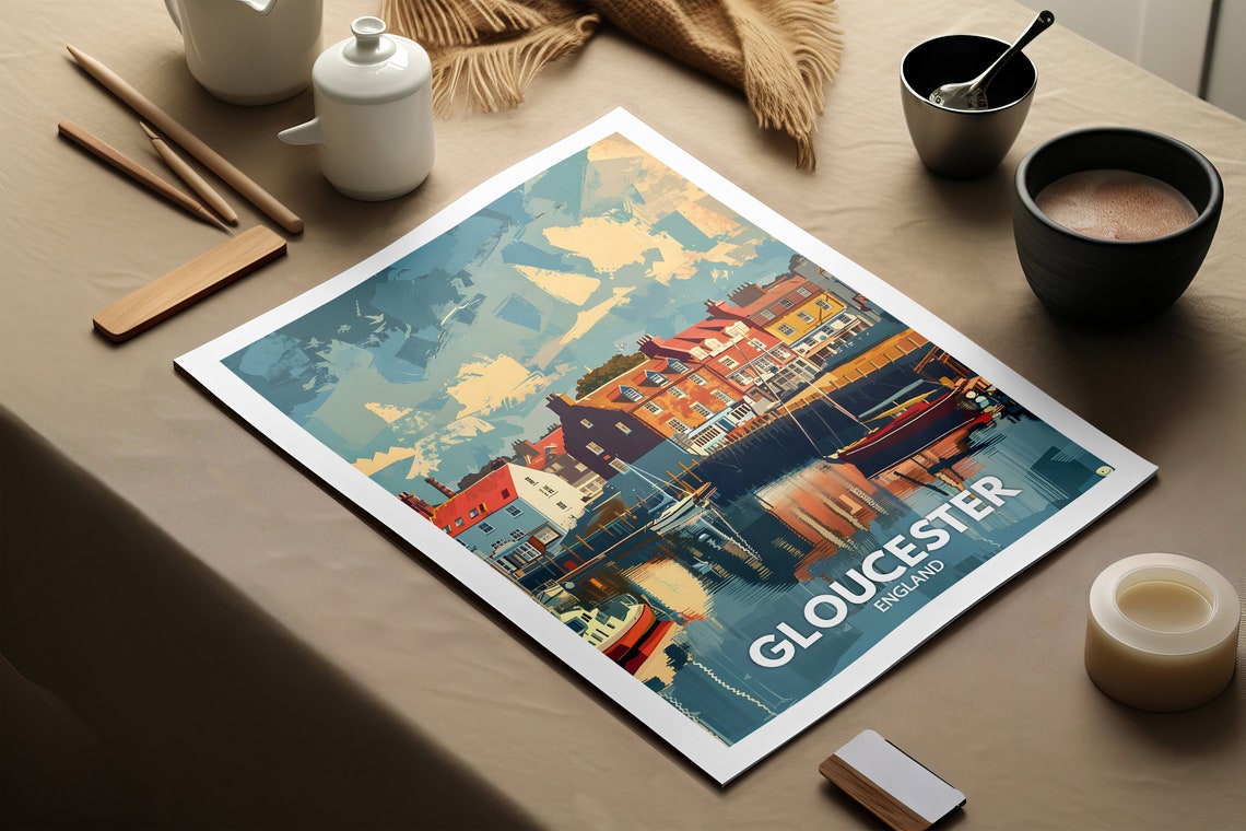 Gloucester England Harbor Colorful Waterfront Town Travel Poster - Image 2
