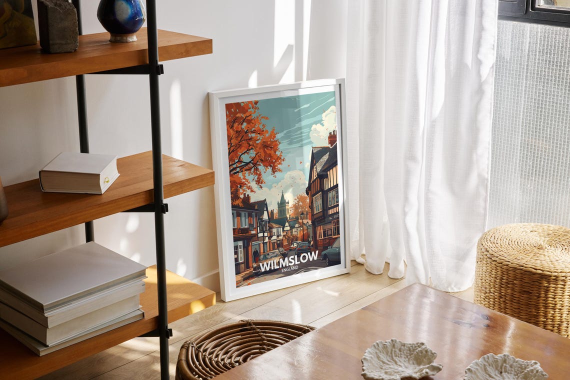 Wilmslow England Autumn Street Orange Maple Tree Church Poster - Image 2
