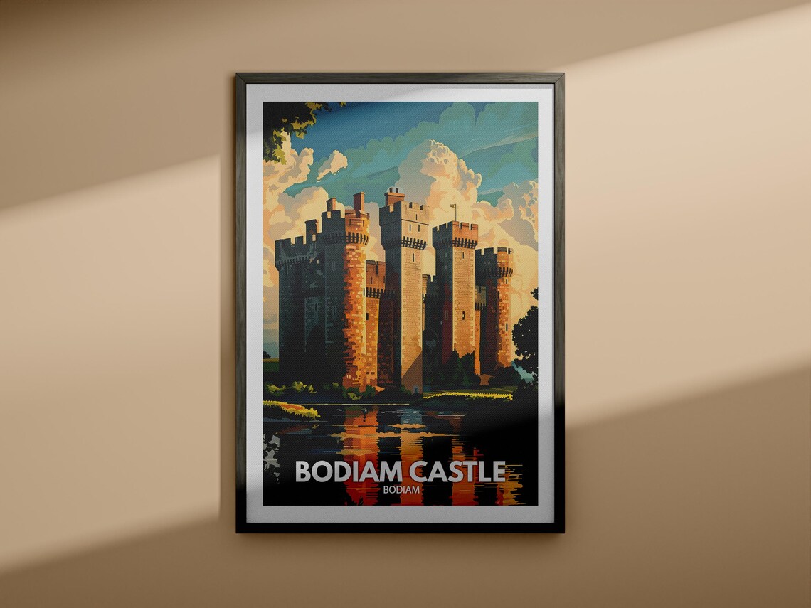 Bodiam Castle Moat Reflection Medieval Towers Sunset Travel Poster - Image 4