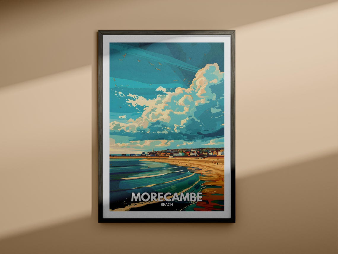 Morecambe Beach Travel Poster Wide Sands Dramatic Clouds Seaside - Image 4