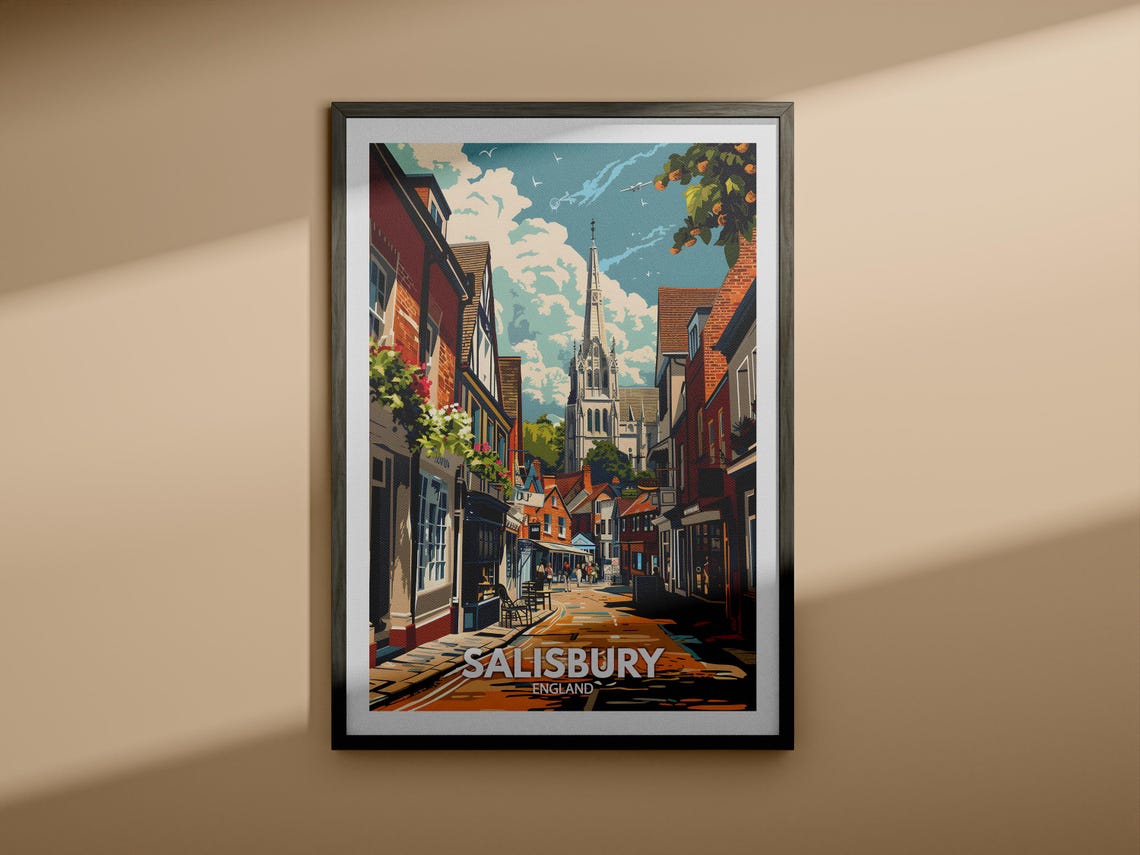Salisbury Print Salisbury City Poster Uk Wall Art England Wall Art Decor British Travel Poster United Kingdom Print England City Art - Image 4
