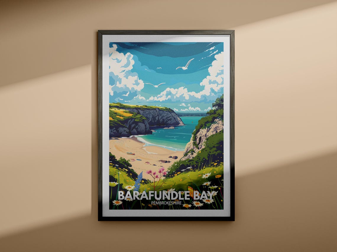Barafundle Bay Pembrokeshire Poster Sandy Cove Wildflowers Scene - Image 4