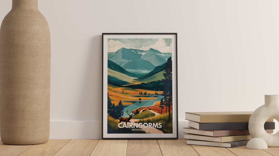 Cairngorms National Park Highland Stag Mountains Vintage Travel Poster - Image 3