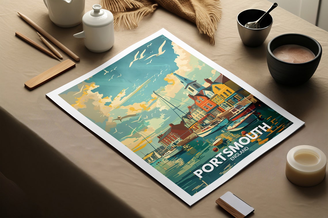 Portsmouth Print Portsmouth Poster Uk Wall Art England Wall Art Decor British Travel Poster United Kingdom Print England City Art - Image 2