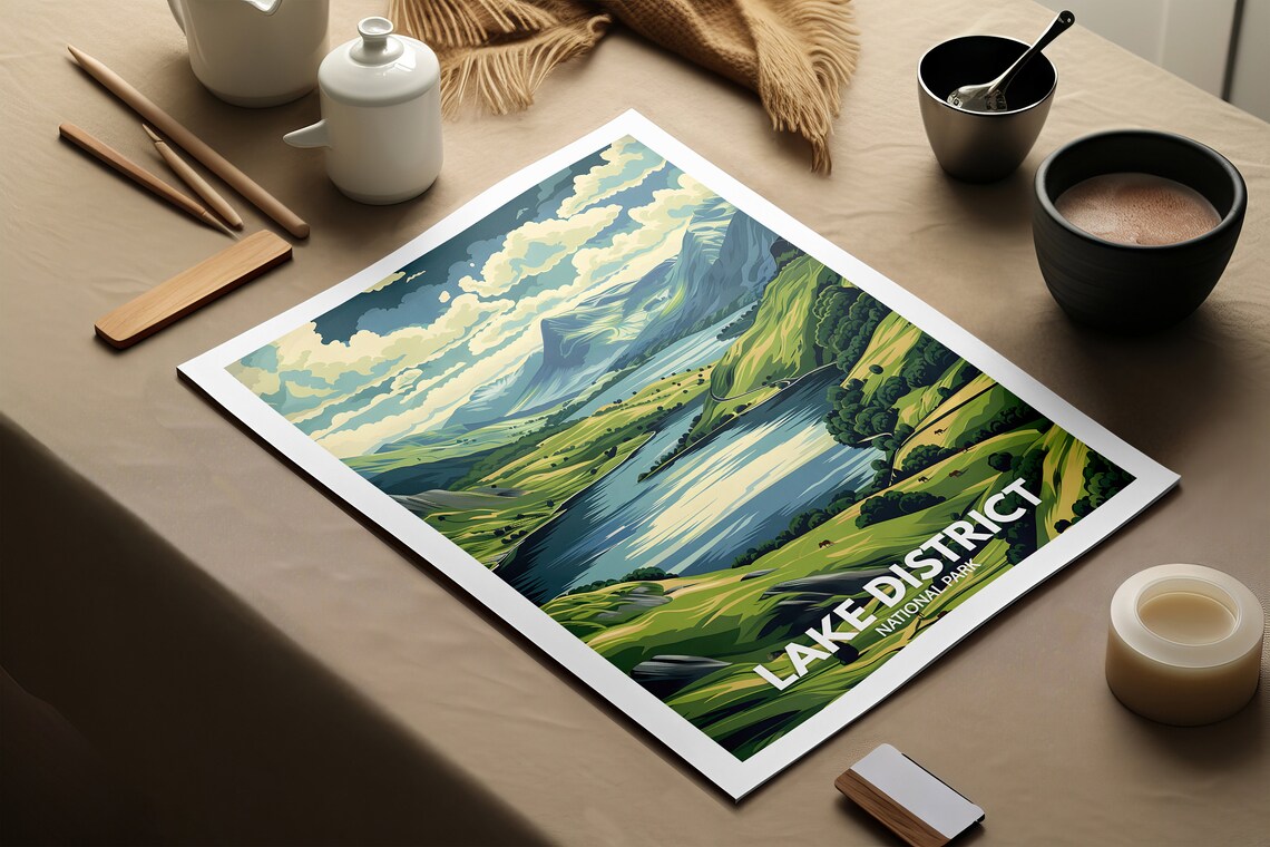 Lake District England National Park Valley Lake Vintage Travel Poster - Image 2