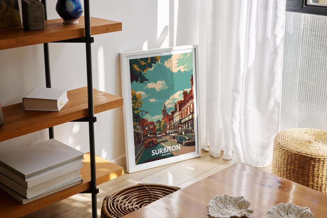 Surbiton Red Double Decker Bus High Street Church England Poster - Image 2