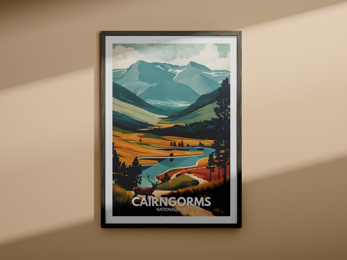 Cairngorms National Park Highland Stag Mountains Vintage Travel Poster - Image 4