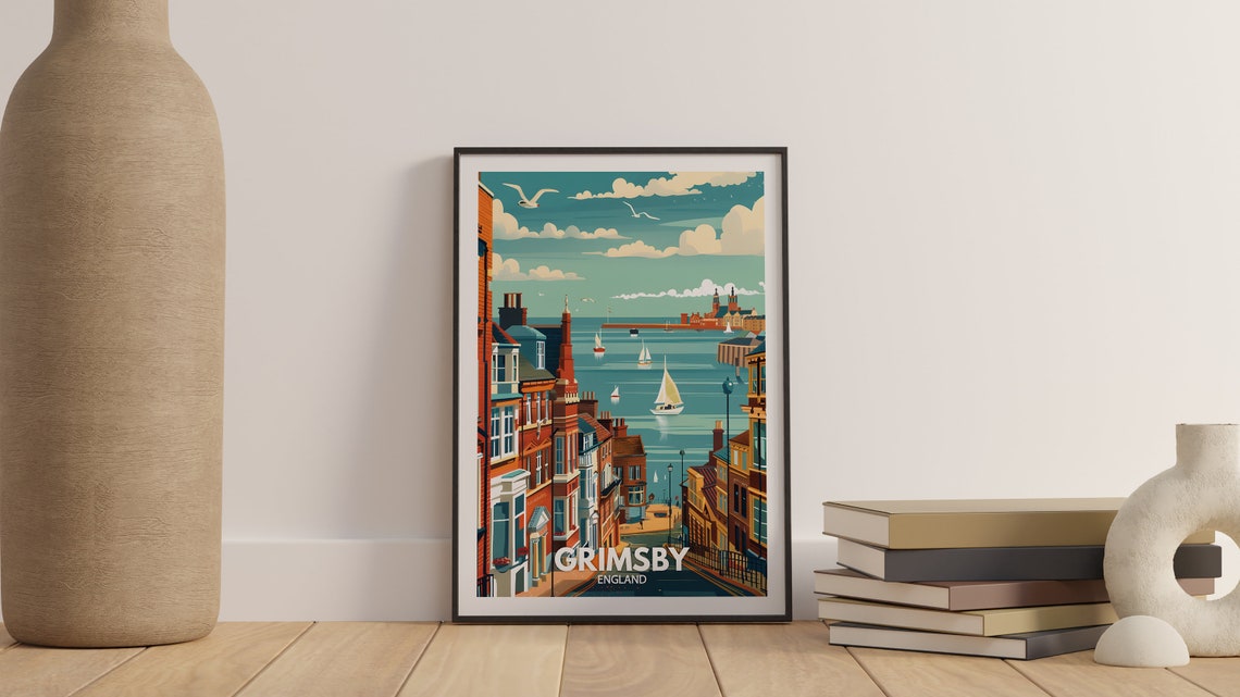 Grimsby Harbour Sailboats Seafront Brick Streets England Poster - Image 3