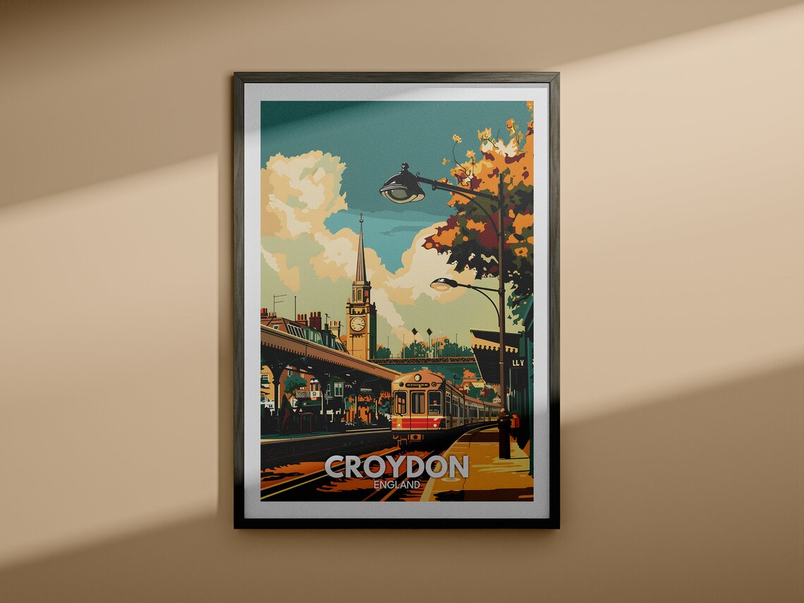 Croydon England Train Station Vintage Railway Sunset Travel Poster - Image 4