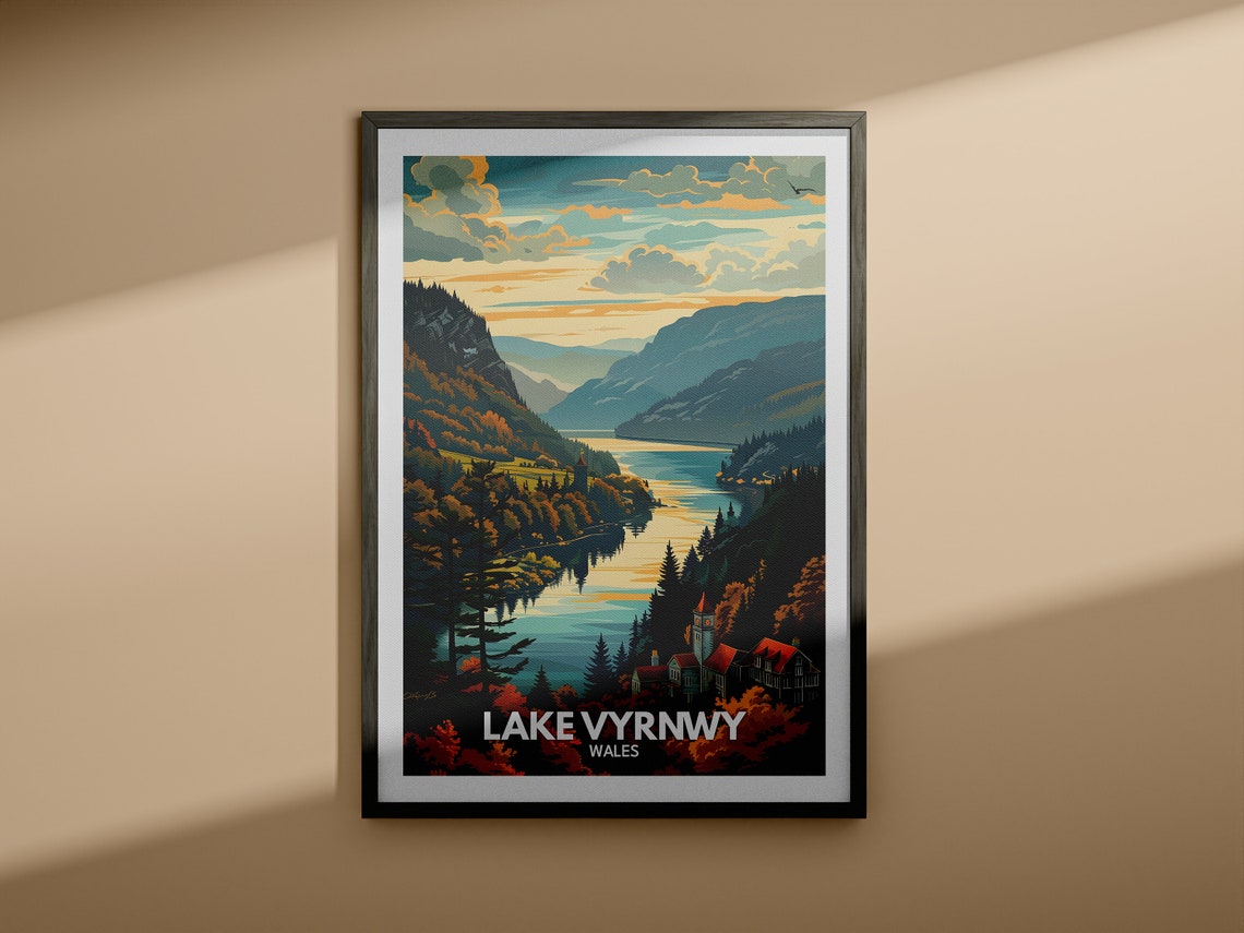 Lake Vyrnwy Print Lake Vyrnwy Poster Wales Lake Travel Poster Lake Wall Art Decor United Kingdom Lake Art Wales Nature Poster - Image 4
