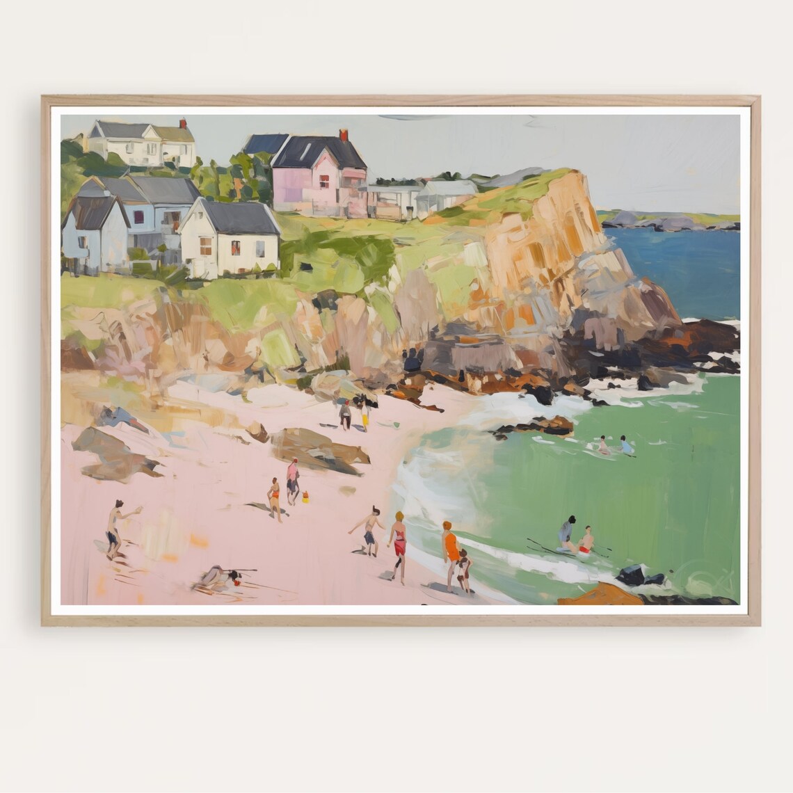 Vintage New England Beach Travel Poster, Coastal Decor