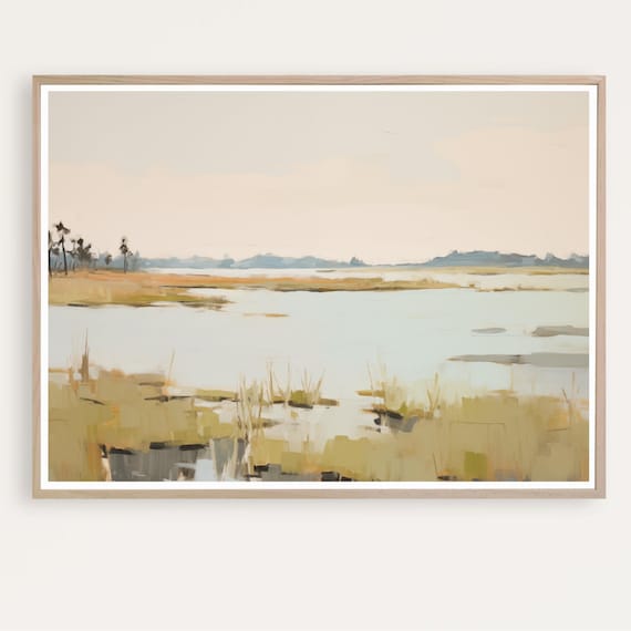 Calm Marsh Wetlands Landscape Neutral Tones Painting Art Poster