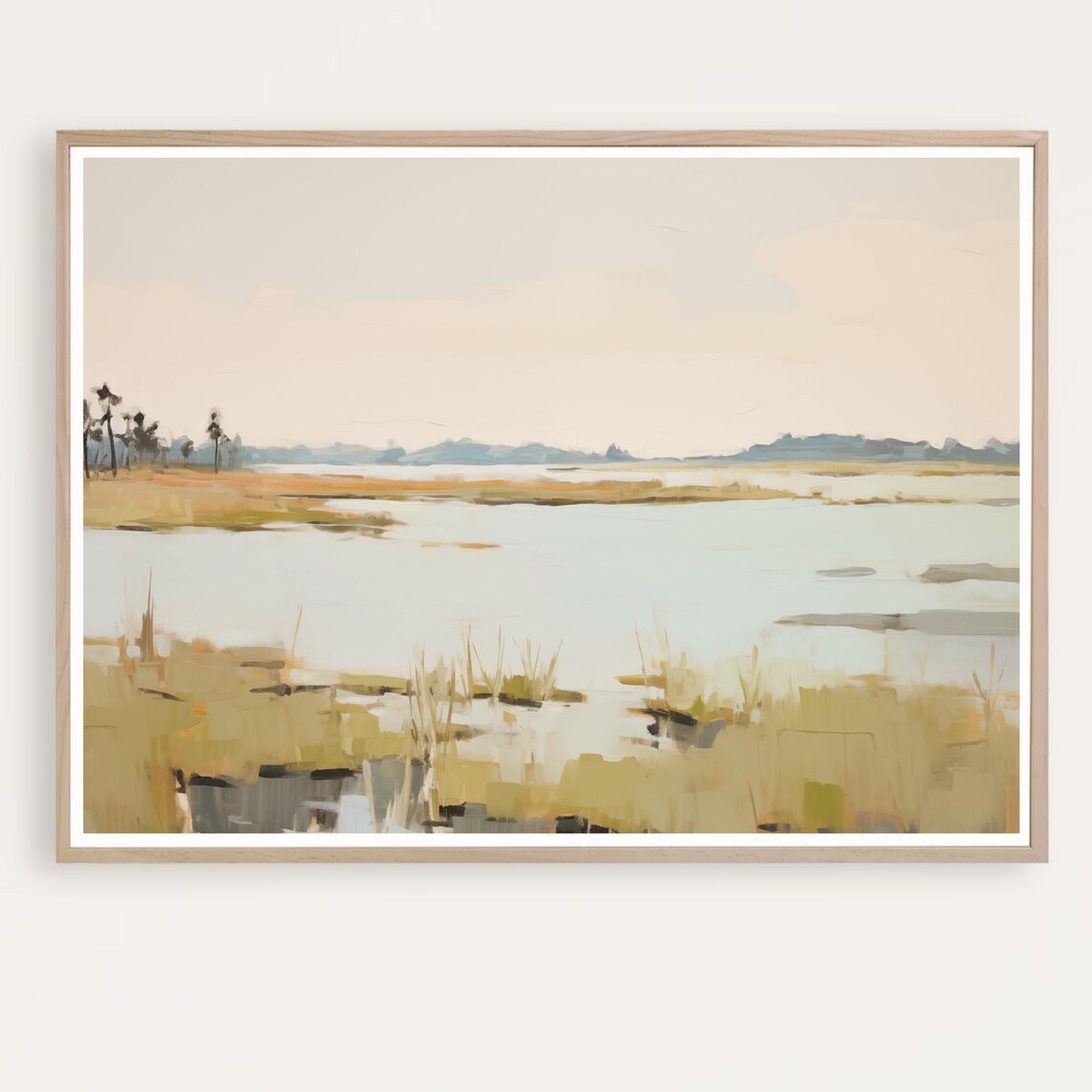 Calm Marsh Wetlands Landscape Neutral Tones Painting Art Poster