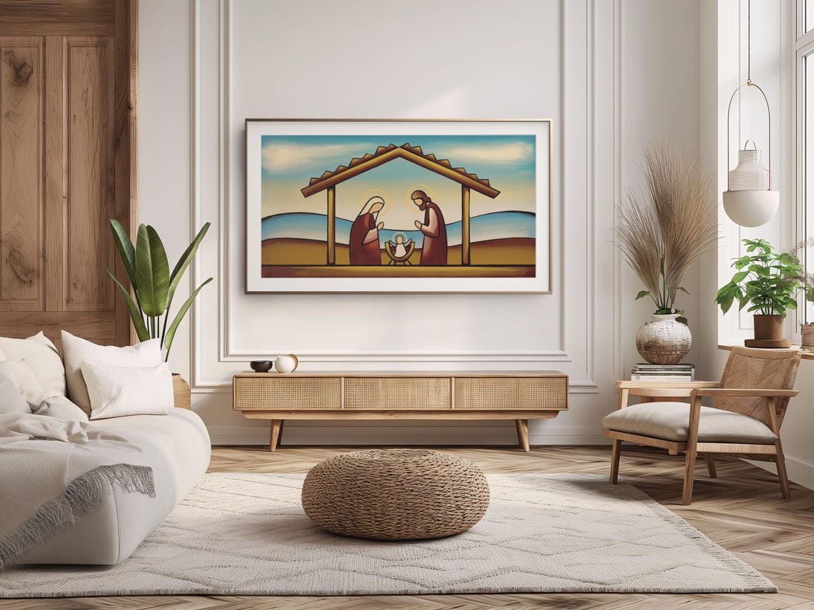 Abstract Minimalist Nativity Holy Family Manger Geometric Art Poster - Image 3