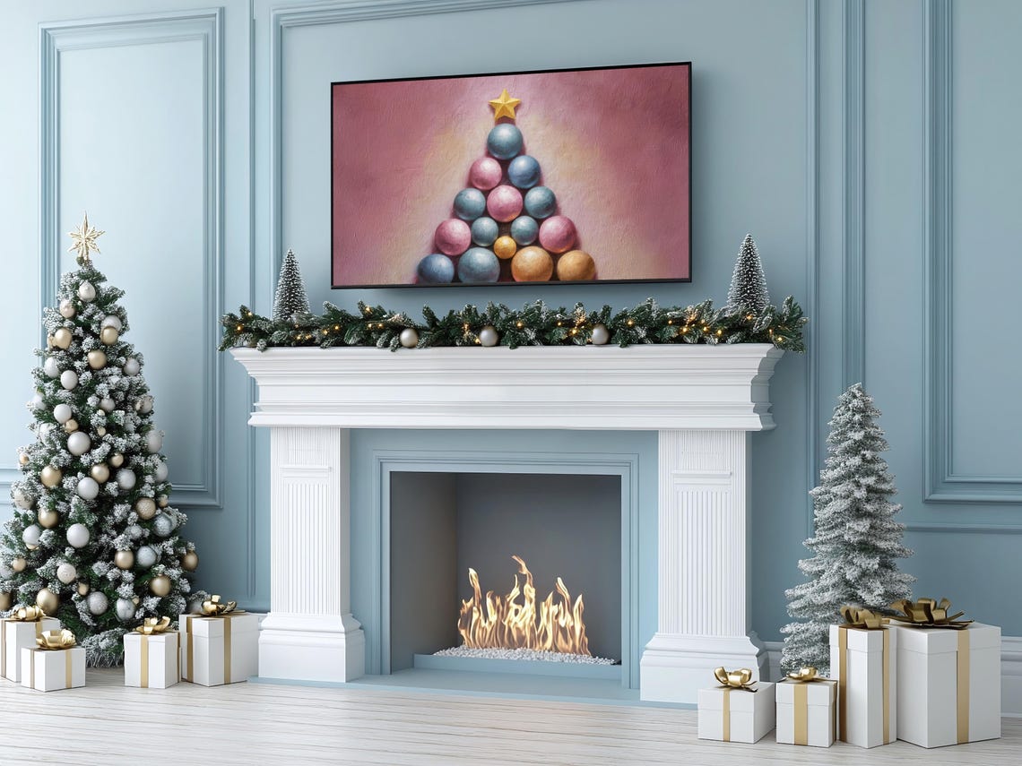 Pastel Ornament Christmas Tree Gold Star Pink Background Poster - Image 5