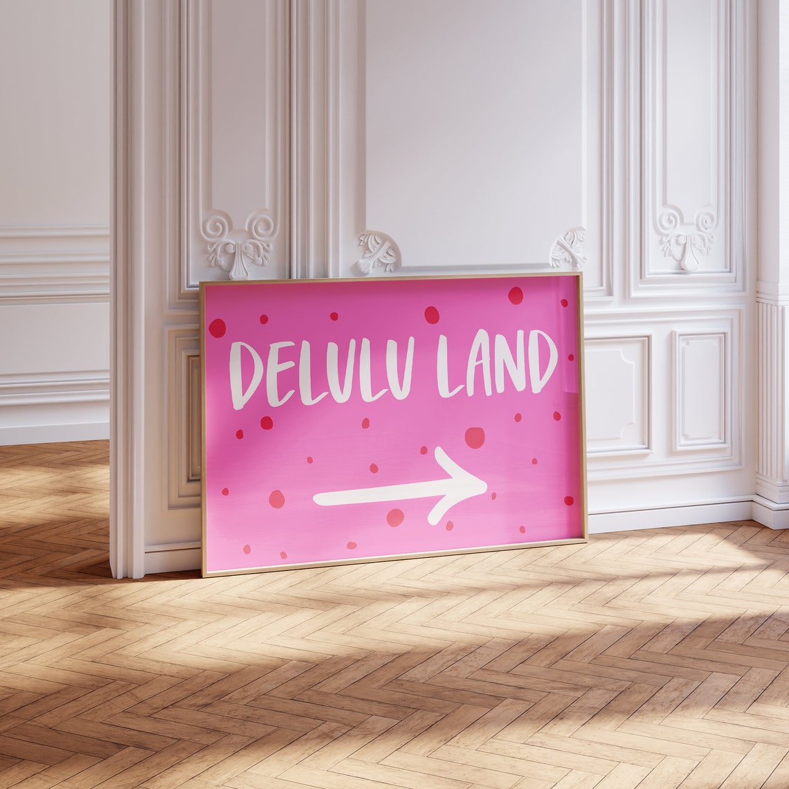 Delulu Land Pink Polka Dot Trendy Preppy Quote Wall Art Poster Print - Image 4