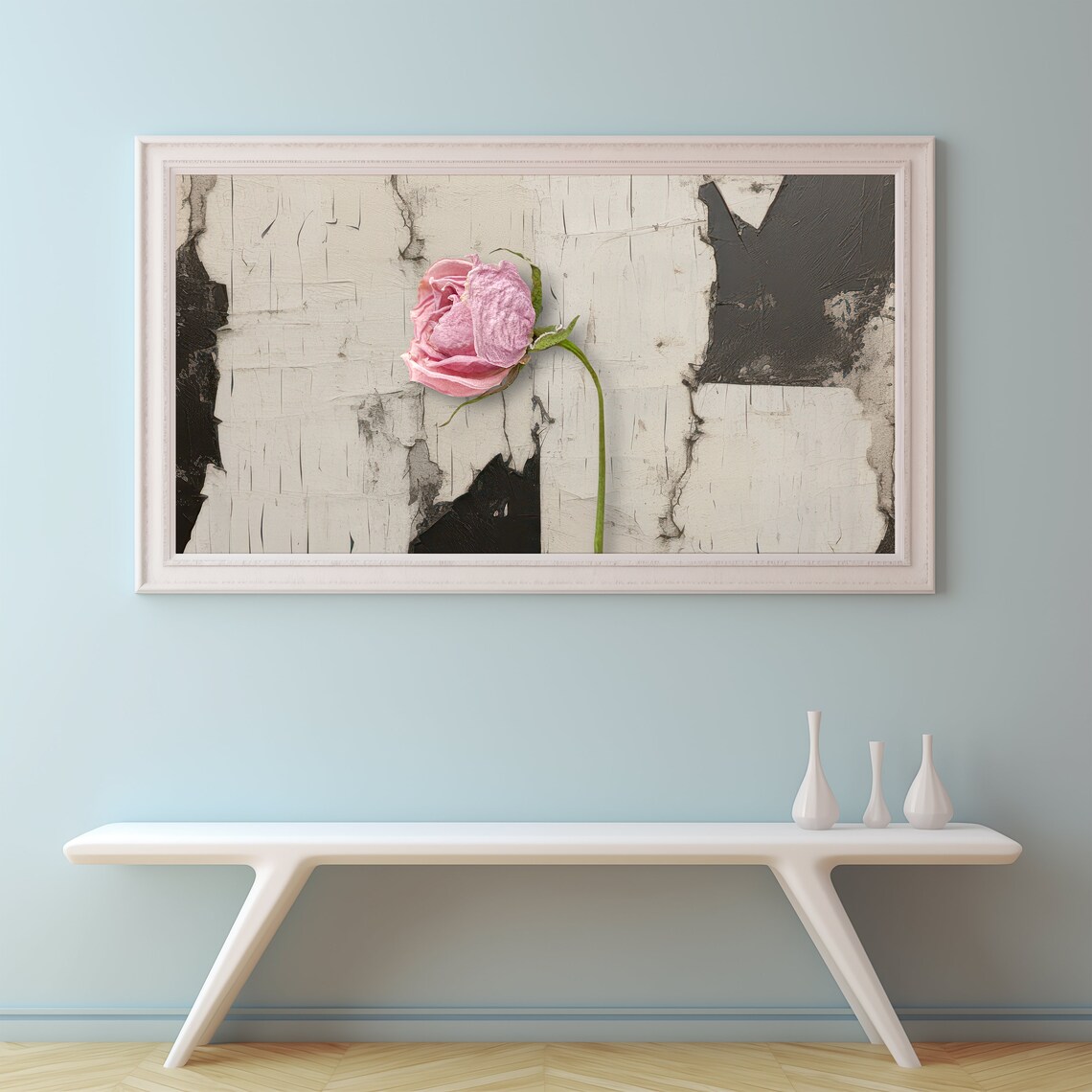 Neutral Valentine's Day Minimalist Pink Rose Art Print - Image 2