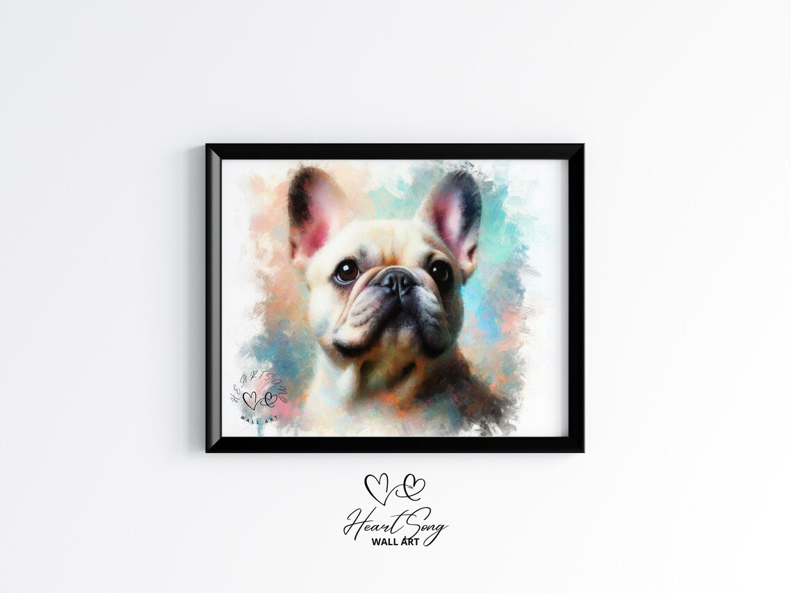 French Bulldog Watercolor Dog Portrait Colorful Pastel Art Print
