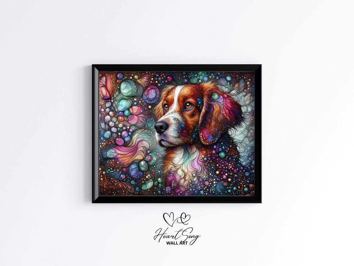 Brittany Dog Painting Rustic Abstract Wall Art With Moody Layers And Ink Texture For Modern Decor Lovers 831