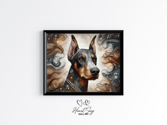 Doberman Pinscher Dog Painting Rustic Abstract Wall Art In Modern Alcohol Ink Finish For Decor Lovers 865