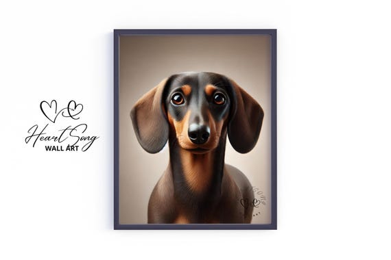Dachshund Dog Wall Art Vintage Pet Portrait Rustic Country Home Decor Moody Earthy Painting 545