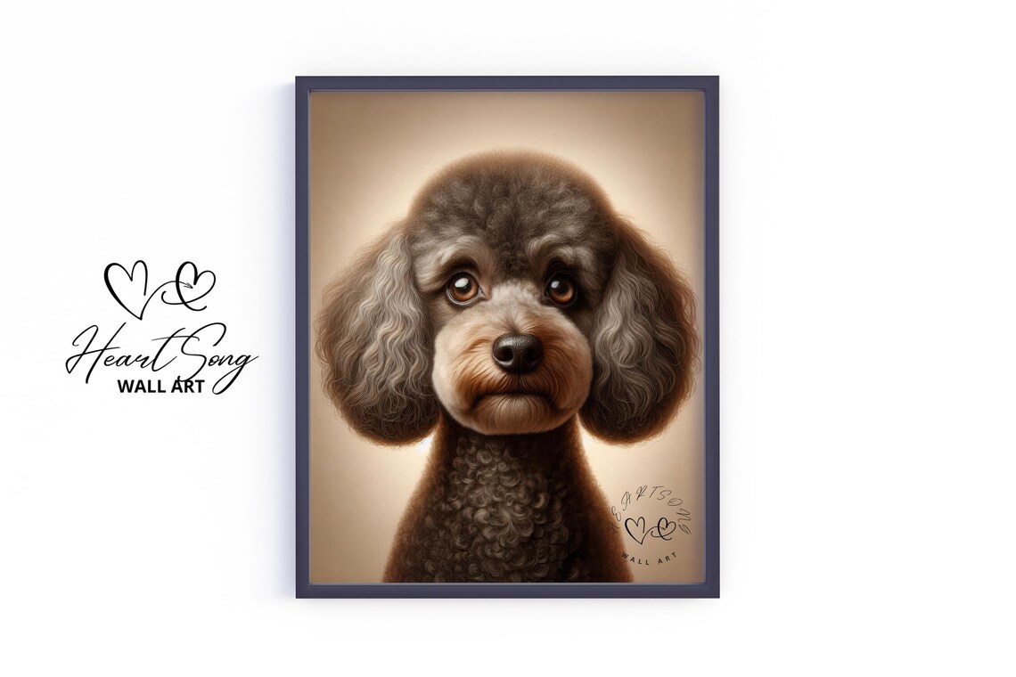 Brown Poodle Puppy Moody Rustic Warm Portrait Dog Art Poster