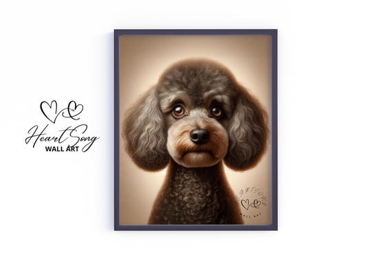 Poodle Dog Portrait Wall Art Moody Rustic Decor Earthy Warm Tones Vintage Painting Pet Print 337