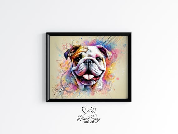 Bulldog Abstract Watercolor Art Rustic Pet Portrait Colorful Dog Wall Decor Painting For Lovers 10